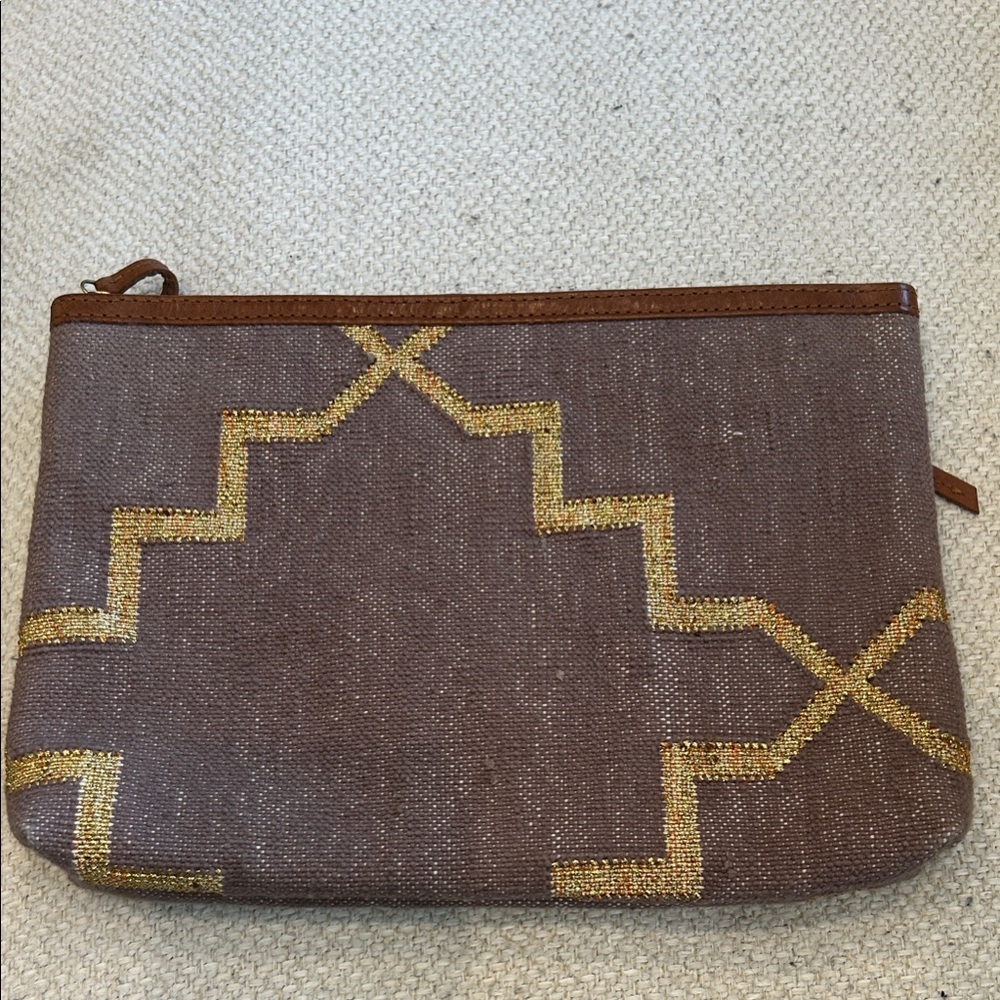 Roller Rabbit Geometric Brown & Gold Pouch